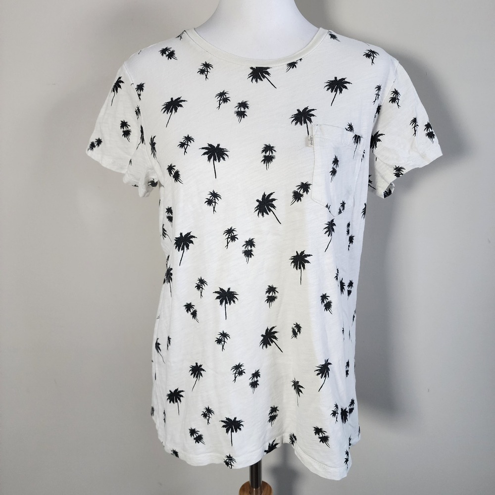 Levi's Palm Tree Pocket T Shirt Womens Medium White Short Sleeve Tropical Tee